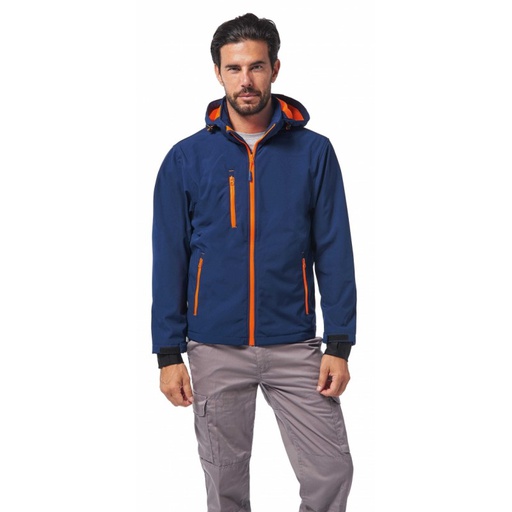 GIACCA SOFTSHELL BLU/ARANCIO C/CAPP.STACCABILE TG. L COD. NORDIC1-L