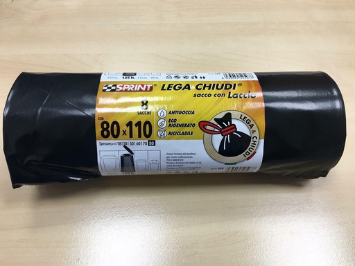 [SOR000012] SACCO IMMONDIZIA NERO S.328 80X110 C/LACCIO RT=8PZ COD.SP328/080 SC=16RT