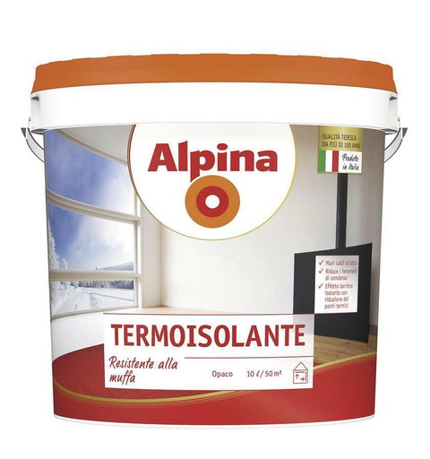 [ALP000184] ALPINA TERMOISOLANTE 10 LITRI  IDROPITTURA SPECIALE PER INTERNI, TRASPIRANTE, PER LA RIDUZIONE DEI FENOMENI DI  CONDENSA SUPERFICIALE NELLE ZONE FREDDE DEGLI AMBIENTI.